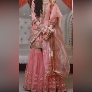 Pink and gold Pakistani 3 piece dress set